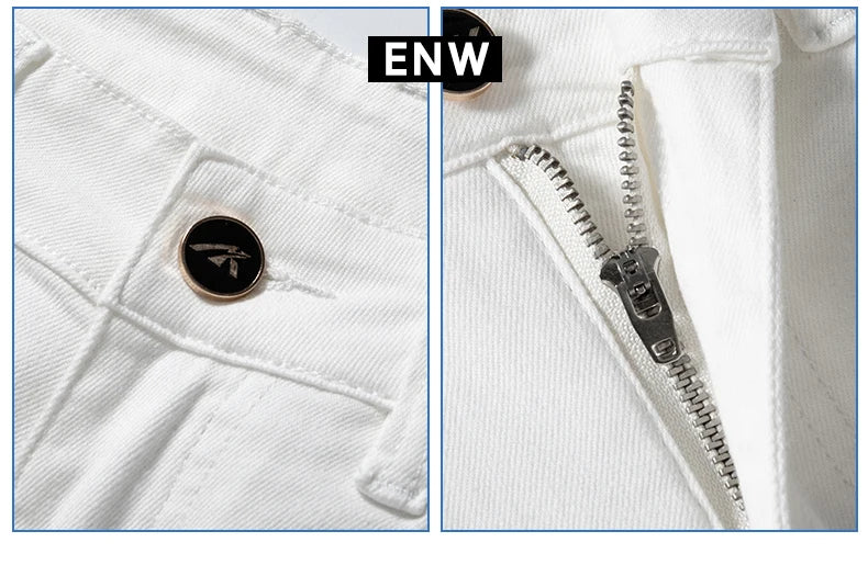 2026 Men White Jeans Fashion Casual Classic Style Slim Fit Soft Trousers Male Brand Advanced Stretch Pants