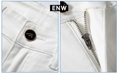 2026 Men White Jeans Fashion Casual Classic Style Slim Fit Soft Trousers Male Brand Advanced Stretch Pants