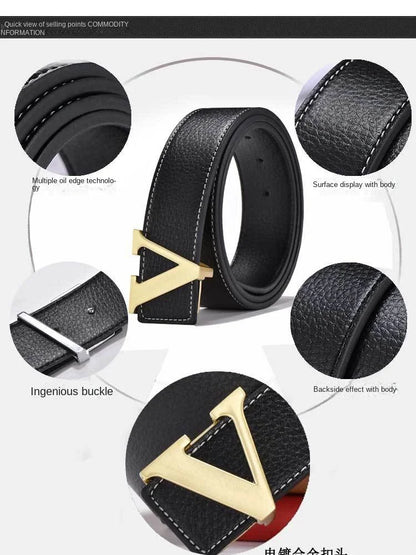 2024 New Temperament Business Men's Belt Letter Metal Button Head Versatile Decorative Jeans Dress Business Men's Belt