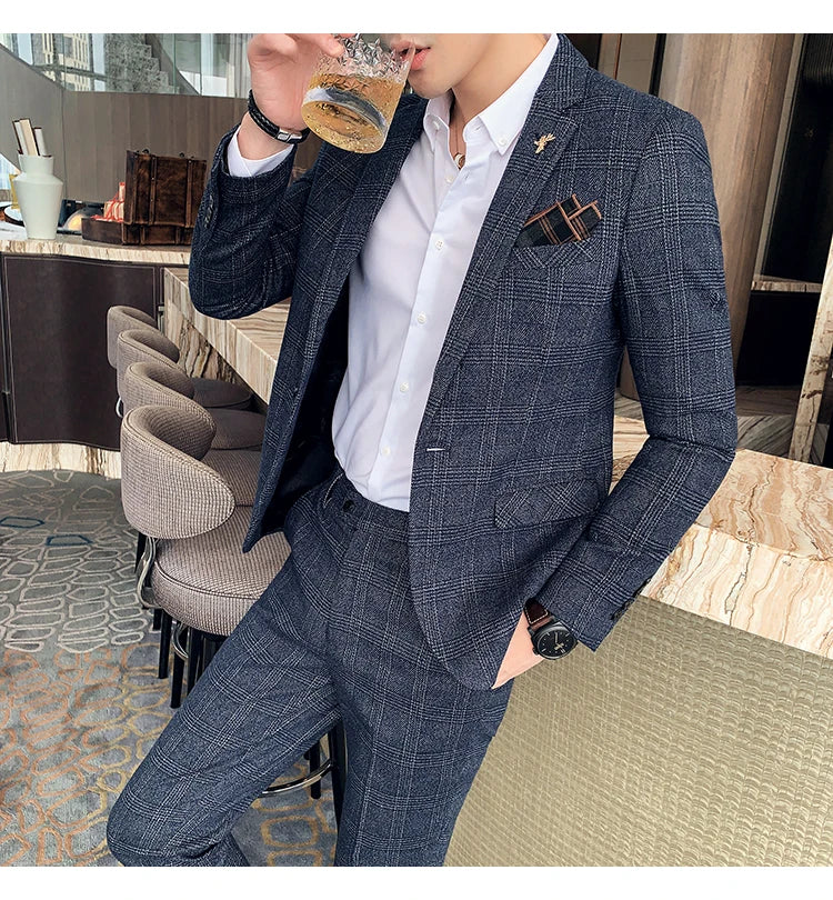 S-7XL Jacket + Pants / Luxurious High -end Brand Solid Color Men's Casual Business Slim Suit Two -piece Suit Groom Wedding Suit