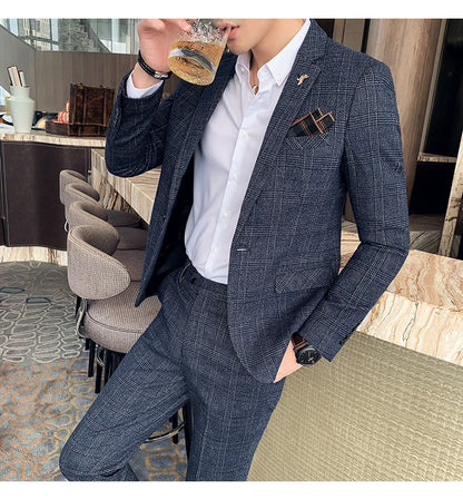 S-7XL Jacket + Pants / Luxurious High -end Brand Solid Color Men's Casual Business Slim Suit Two -piece Suit Groom Wedding Suit