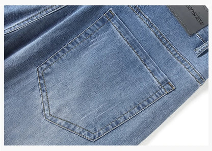 Men's Ice Silk Denim Cargo Pants Summer New Thin Business Casual Jeans Outdoor Y2K All Match Slim Fit Straight Elastic Jean Male
