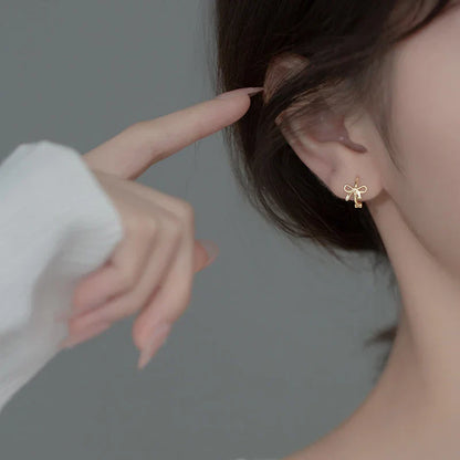 925 Sterling Silver Fashion Simple Bow Huggies Ear Hoop Earrings for Women Cute Girl Romantic Korean Butterfly Jewelry