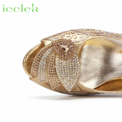 2023 Newest INS Style Brown Color Elegant Low Heels Nigeria Popular Design African Ladies Shoes And Bag Set for Wedding Party