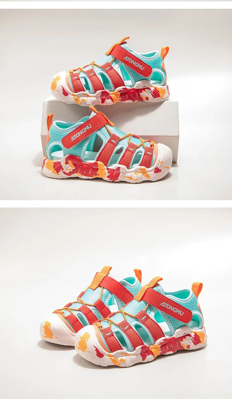 Children Summer Sports Sandals Girls Beach Outdoor Non-slip Hiking Shoes Boys Hollow Breathable Anti Collision Round Toe Sandals
