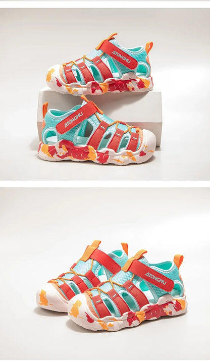 Children Summer Sports Sandals Girls Beach Outdoor Non-slip Hiking Shoes Boys Hollow Breathable Anti Collision Round Toe Sandals