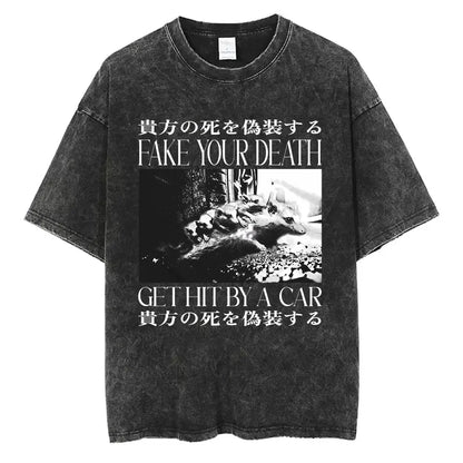 I Do Not Think Therefore I Do Not Am T-shirt Funny Japanese Style Opossum Vintage Washed T Shirt Unisex Fashion Humor T-shirts