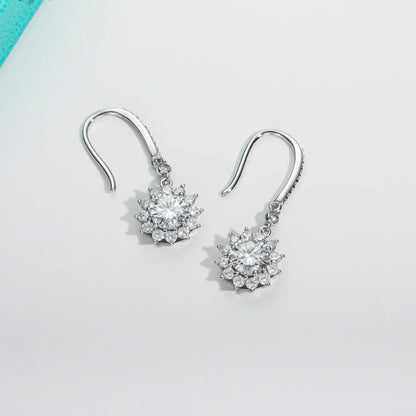1 Carat Sunflower D Color Moissanite Drop Earrings 925 Sterling Silve Flower Hook Earrings for Woman Gifts Wholesale
