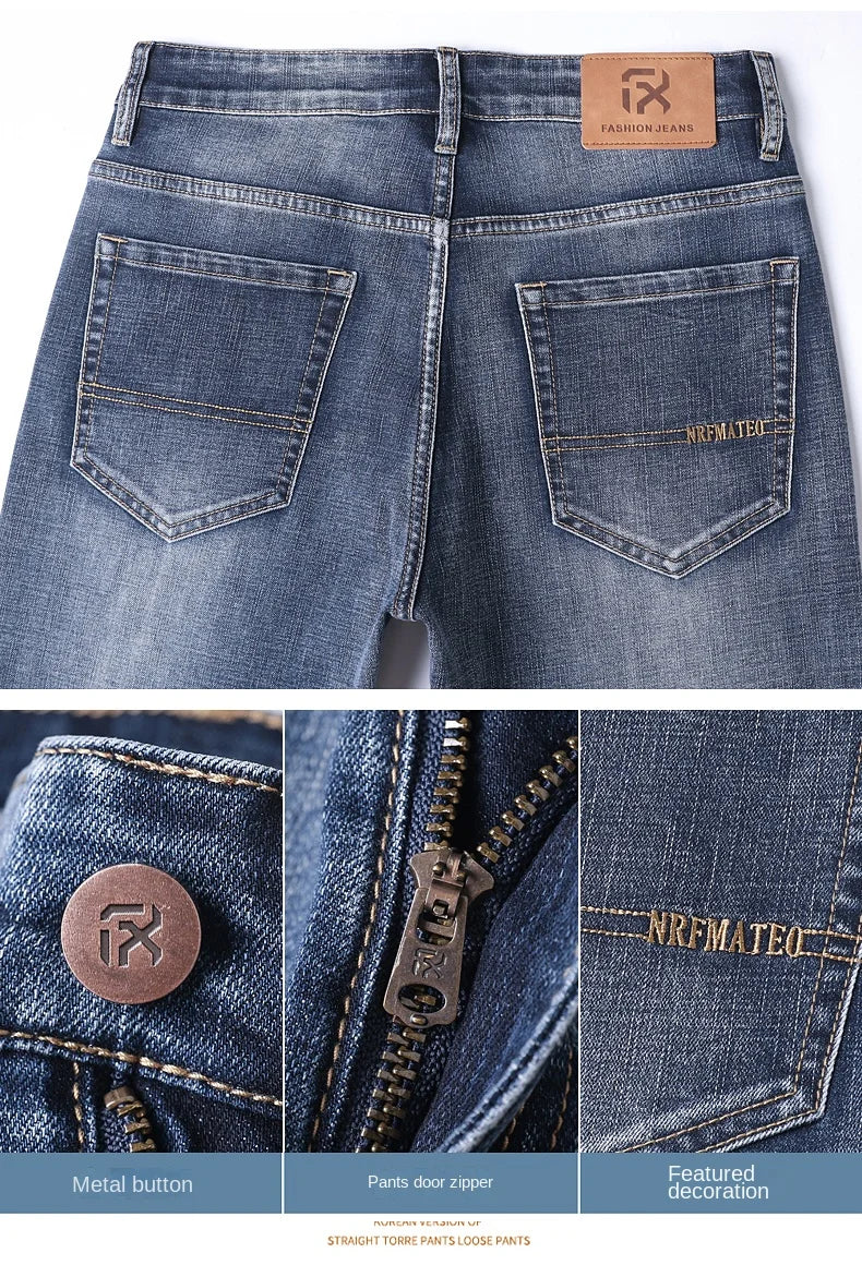 New Autumn and Winter  Plus Size 40 42 44 Men Straight Loose Jeans Business Fashion Denim Stretch Pants Male Brand Trousers