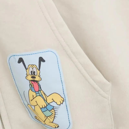 Mickey Mouse Family Patch Letter Cartoon Print Fleece Sweatshirt Jacket Unisex Women Hooded Zip Up Jumper Tops