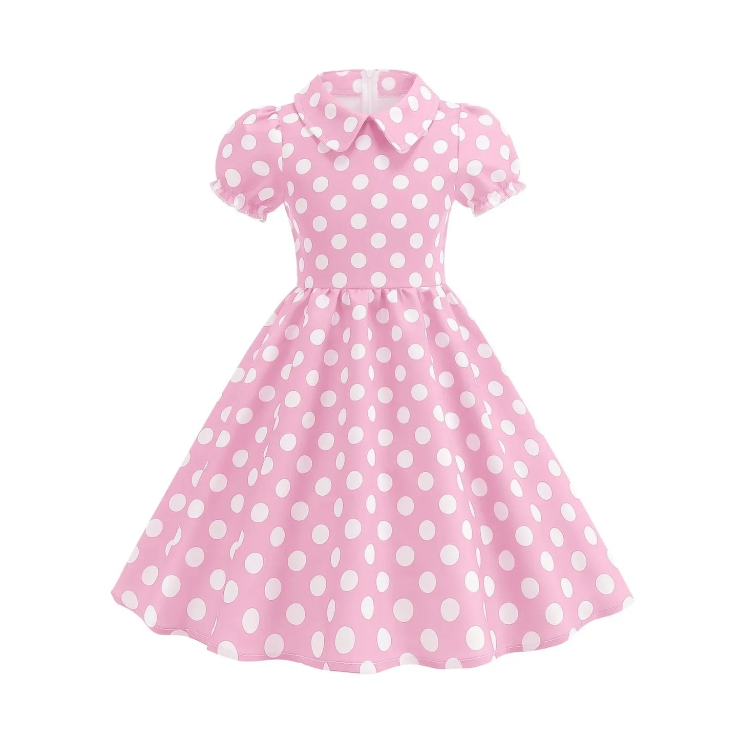 New Fashion Kids Dress For Girls Polka Dot Short-sleeved Children Dress With Baby Collar Daily Girls Casual Costume