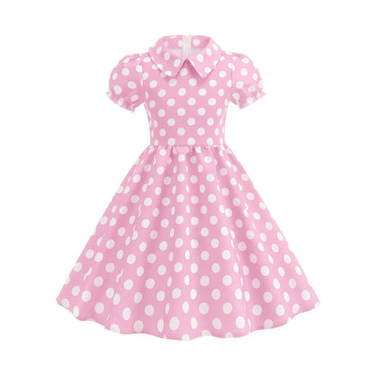 New Fashion Kids Dress For Girls Polka Dot Short-sleeved Children Dress With Baby Collar Daily Girls Casual Costume