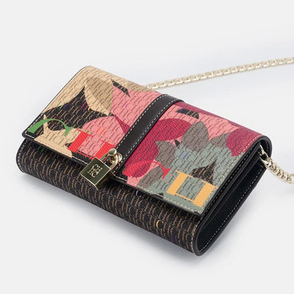 Chain Bag with Floral Letter Print Lock Design High Quality PU Material Women's 2025 Designer Shoulder Bag