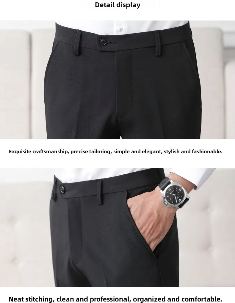 Thickened Fleece Men's Casual Straight Leg Pants Autumn Winter Elastic Slim Fit Korean Style Fashionable Nine Point Long Trou...