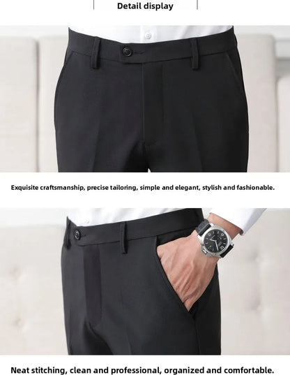Thickened Fleece Men's Casual Straight Leg Pants Autumn Winter Elastic Slim Fit Korean Style Fashionable Nine Point Long Trou...