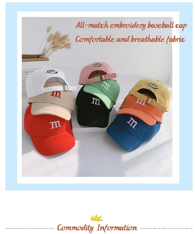 Kids Baseball Cap Children's Hat for Lovely Baby Cotton Breathable Kids Hats Girl Boy Caps M Letter Embroidered Hat for Boy