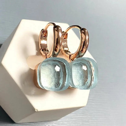 10.6mm Classic Nudo Earrings For Women High Quality Crystal Earrings Square Blue Topaz Earrings Fashion Jewelry Gift