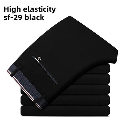 Elastic Waist Dress Pants Men, Professional Office Trousers Wrinkle Resistant, Spring Autumn Slim Fit Thin Business Chino Pants