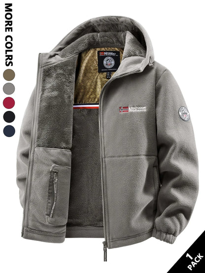 Men's Winter Fleece Hooded Jacket, Windproof and Warm, Suitable for Home Leisure, Sports, Running, Daily Commuting, Streetwear, and Vacation Wear.