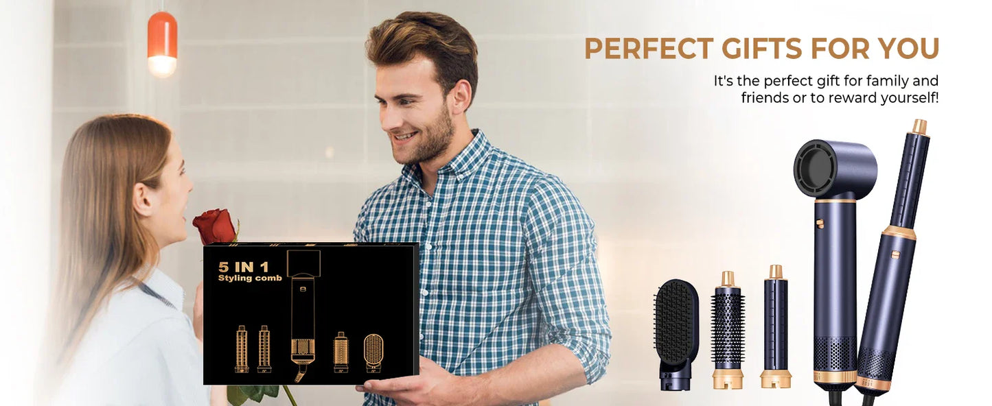 5 in 1 Hair Dryer Brush, Negative Ion Air Styler Wrap Hair Styler Upgrade Blow Dryer Brush Air Curler for Hair, Blowout Brush