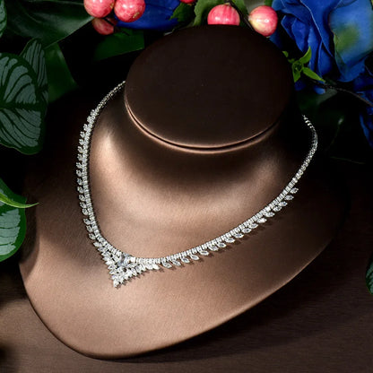 4 Pcs Luxury Elegant Ladies Zirconia Jewellery Set Necklace Earrings Bracelet Dress Accessories Party Wedding Evening Gift M-325