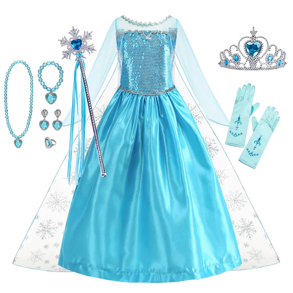 Girl Elsa Dress Princess Halloween Cosplay Party Kids Snow Queen Costume Princess Children Outfit Dress