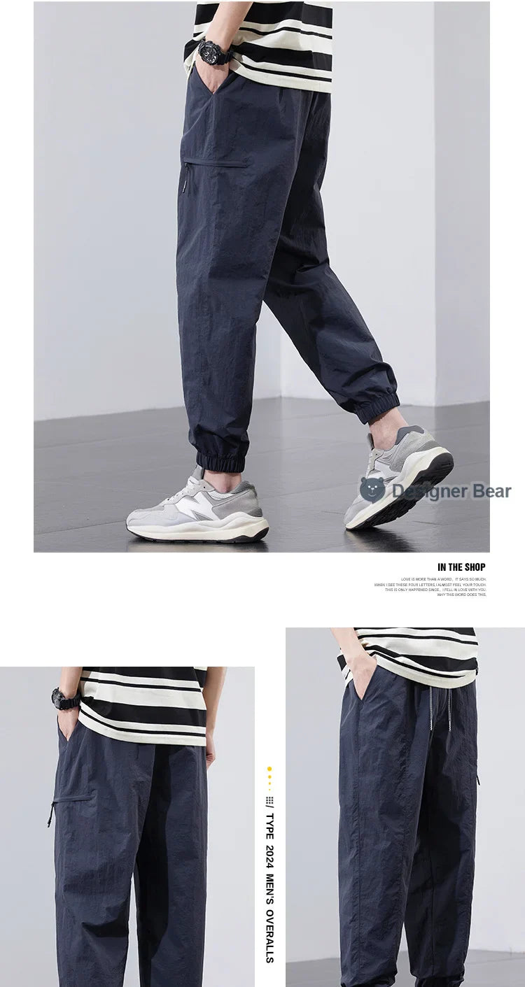 Spring Summer Thin Men's Quick-Dry Cargo Harem Pants Loose Streetwear Joggers with Elastic Cuffs Casual Tapered Trousers Outdoor