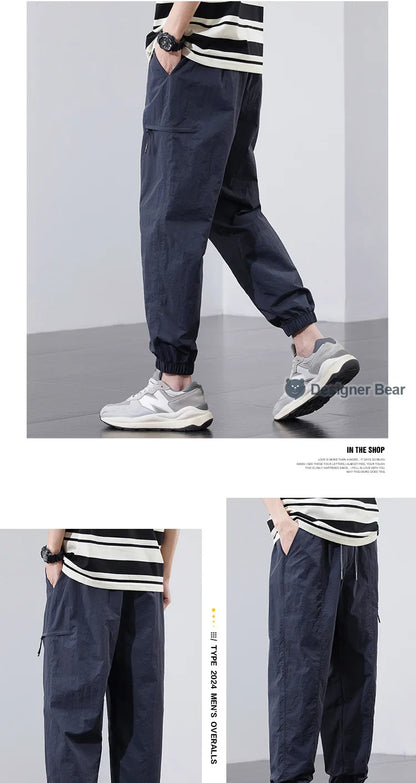 Spring Summer Thin Men's Quick-Dry Cargo Harem Pants Loose Streetwear Joggers with Elastic Cuffs Casual Tapered Trousers Outdoor