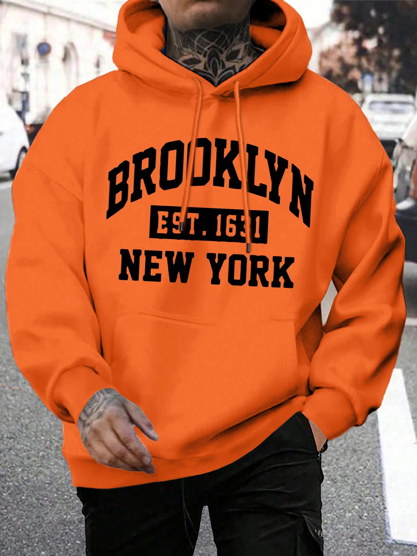 Beooklyn Est 1631 New York Printed Hooded Men Fleece Warm Big Size Hoodies Fashion fur-liner Hoodie Fashion Casual S-XXL Tops