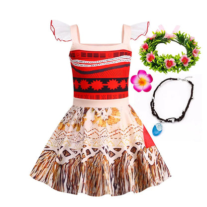 Vestido Moana Casual para Menina 2024, Aventura no Oceano, 2 Fantasias de Vaiana Chique, Traje de Halloween Princesa, Roupa de Verão, Vestido