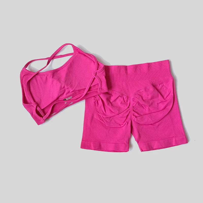 Peach Hip Lifting Suit Back Cross Sports Bra Shockproof Bra Quick Drying Shorts Set Gym Fitness Running Yoga Suit