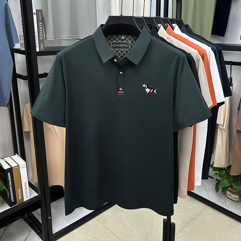 Hot Quality Man Short-Sleeved Polo Shirt Lapel Button Dog Embroidery Spring Casual Elegance T-Shirt Simple Business MensClothing