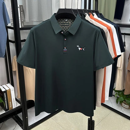 Hot Quality Man Short-Sleeved Polo Shirt Lapel Button Dog Embroidery Spring Casual Elegance T-Shirt Simple Business MensClothing