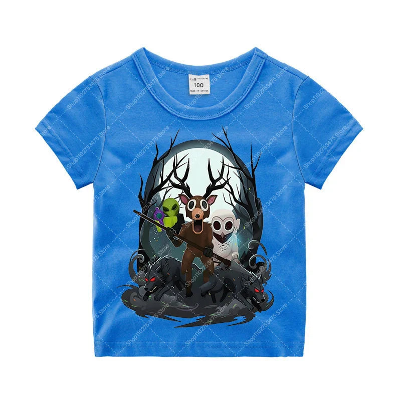 Game 99 Nights in The Forest Short Sleeve T-shirt for Boy Kids Cartoon Cotton Tops Children Anime Cute Tee Summer Clothing Gifts