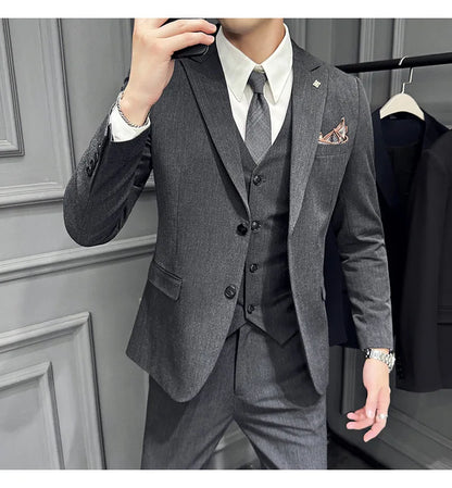 Slim Fit Men's Three Piece Suit Thin Single Button Notch Lapel Casual Fashion Cotton Blend Spring Autumn Wear for Youth