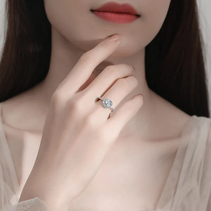 0.3-3CT D Color 100% Real Moissanite Rings for Women Round Sparkling Simulated Diamond Band S925 Sterling Silver Jewelry