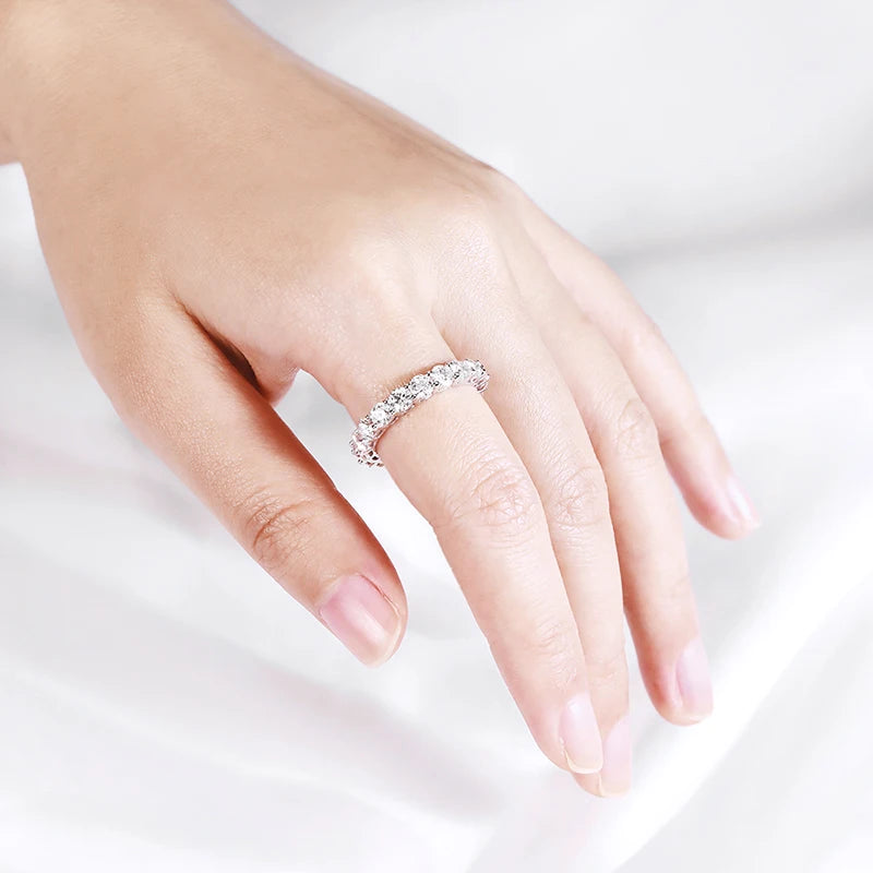 2-5mm Full Moissanite Ring for Women Sparkling Wedding Eternity Bands 100% S925 Sterling Silver Jewelry Classic Ring