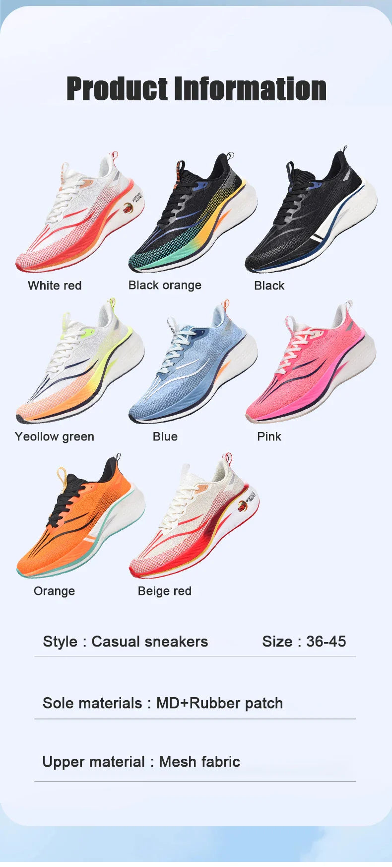 Sapatos de corrida esportivos casuais masculinos e femininos de moda com superfície de malha respirável, suporte de placa de carbono e sola de borracha resistente ao desgaste