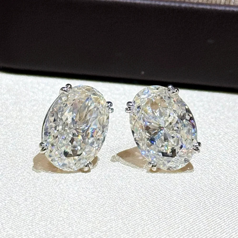 5CT Oval Cut High Carbon Diamond Earrings for Women 100% 925 Sterling Silver Sparkling Ear Stud Fine Jewelry Gifts
