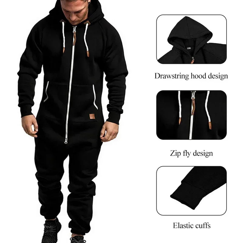 New Custom 3D Full Design Jumpsuit Pajamas Long-sleeved sports pants solid color splicing casual sweater men's zipper hoodie