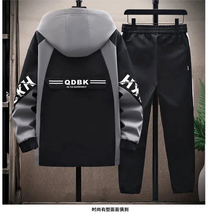Spring Autumn Casual Men Sets Jacket + Pants Two Pieces Fashion Korean Trend Hooded Baseball Uniform Suit Man Outfit
