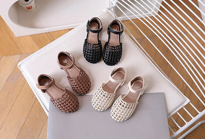 2026 Novel Roman Sandals for Little Girls Side Butterfly-knot Princess Weave Sandals Soft Breathable Hollow Shoes Child Girl