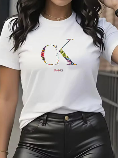 Summer luxury brand fashion cartoon letter print crew collar clothing short sleeve T-shirt  trend women's summer Y2K top