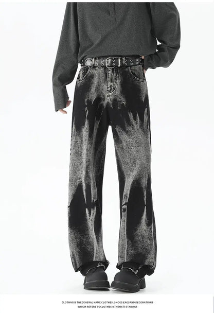 Autumn Men's Baggy Wide Leg Men's Jeans High Street Style Dyed Denim Casual Straight Neutral Wind Baggy Jeans Fashion Versatile