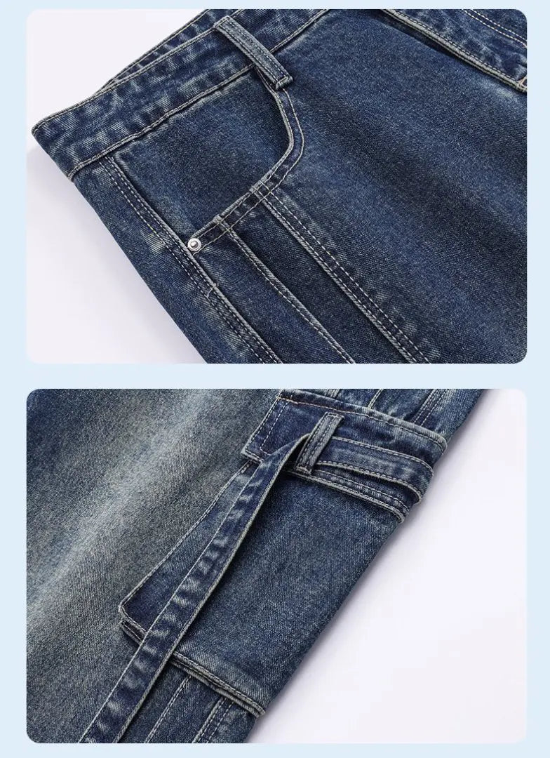 2025 Autumn New Men's Loose Jeans Multi-pocket Work-wearing Jeans Street Hip-hop Straight Wide-leg Pants Baggy Dance Pants