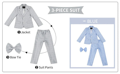 Boys Suit Wedding Ring Bearer Outfit Kids Suit Set Plaid Striped Blazer Suit Pants Bow Tie Pink Suit 2-14Years