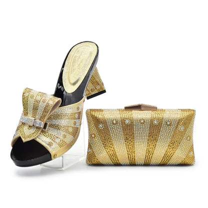 Shoe and Bag Set African Sets 2026 Fashion Gold Color Ladies Matching Shoe and Bag Set for Women Italian Ladies Shoe and Bag Set