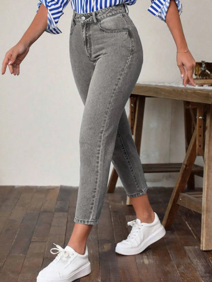 High Waist Solid Color Women's Straight Leg Pants