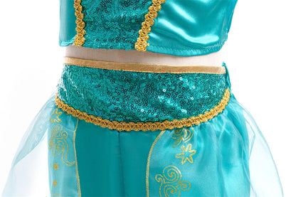 Aladdin Princess Girl Dress Jasmine Two-piece Set Kids Film Role Play Costume Halloween Party Clothes Children Birthday Gift