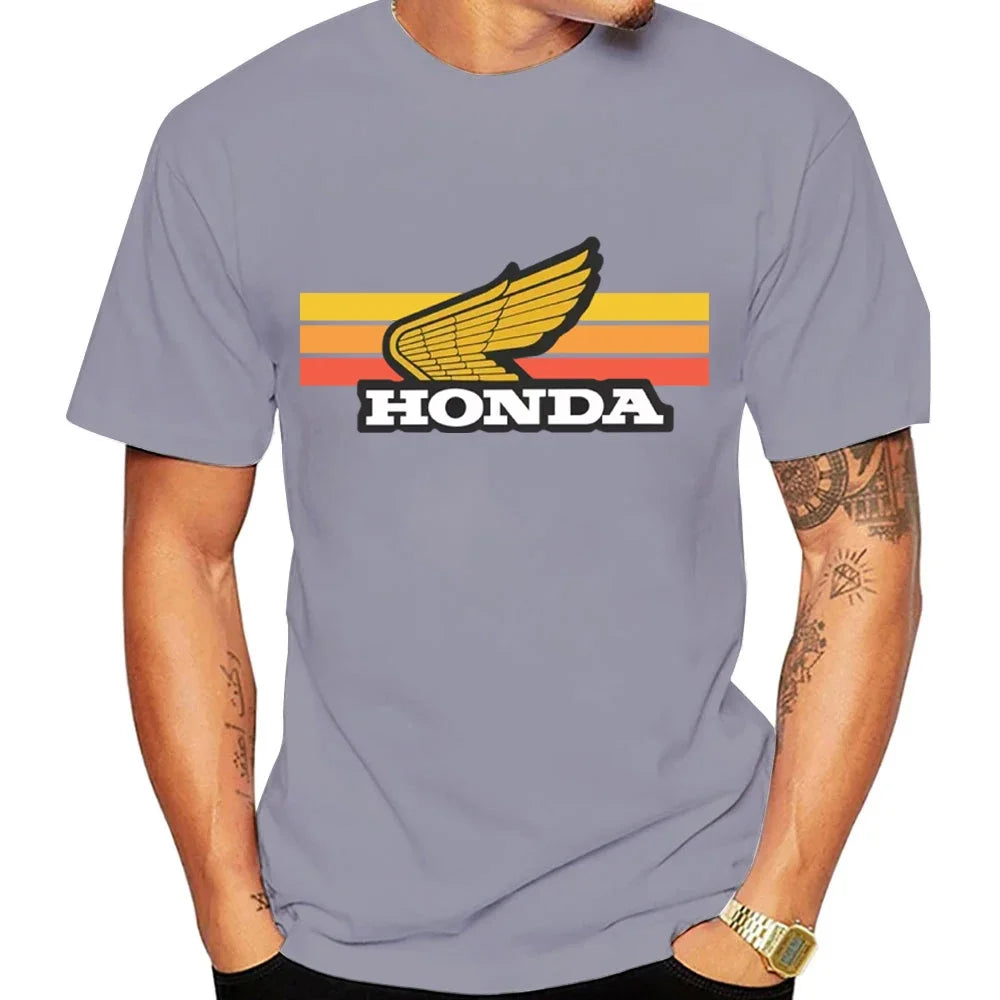Sunset Retro Men's T-shirt Summer Short-Sleeve Women's T-shirt 2025 New Fashionable 100% Cotton Couple Motorcycle Top